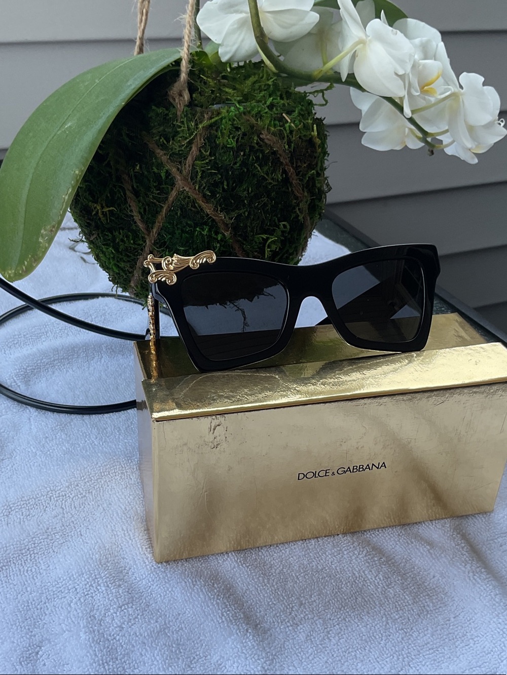 Dolce & Gabbana Black Sunglasses with Gold Filigree Detail
